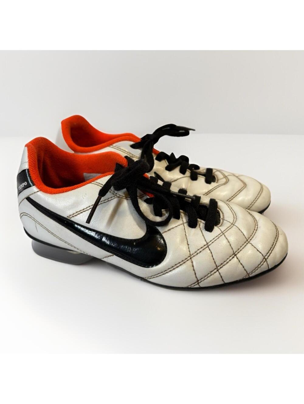 Nike Tiempo Youth Size 2.5 Soccer Cleats White Black Orange 509035-108